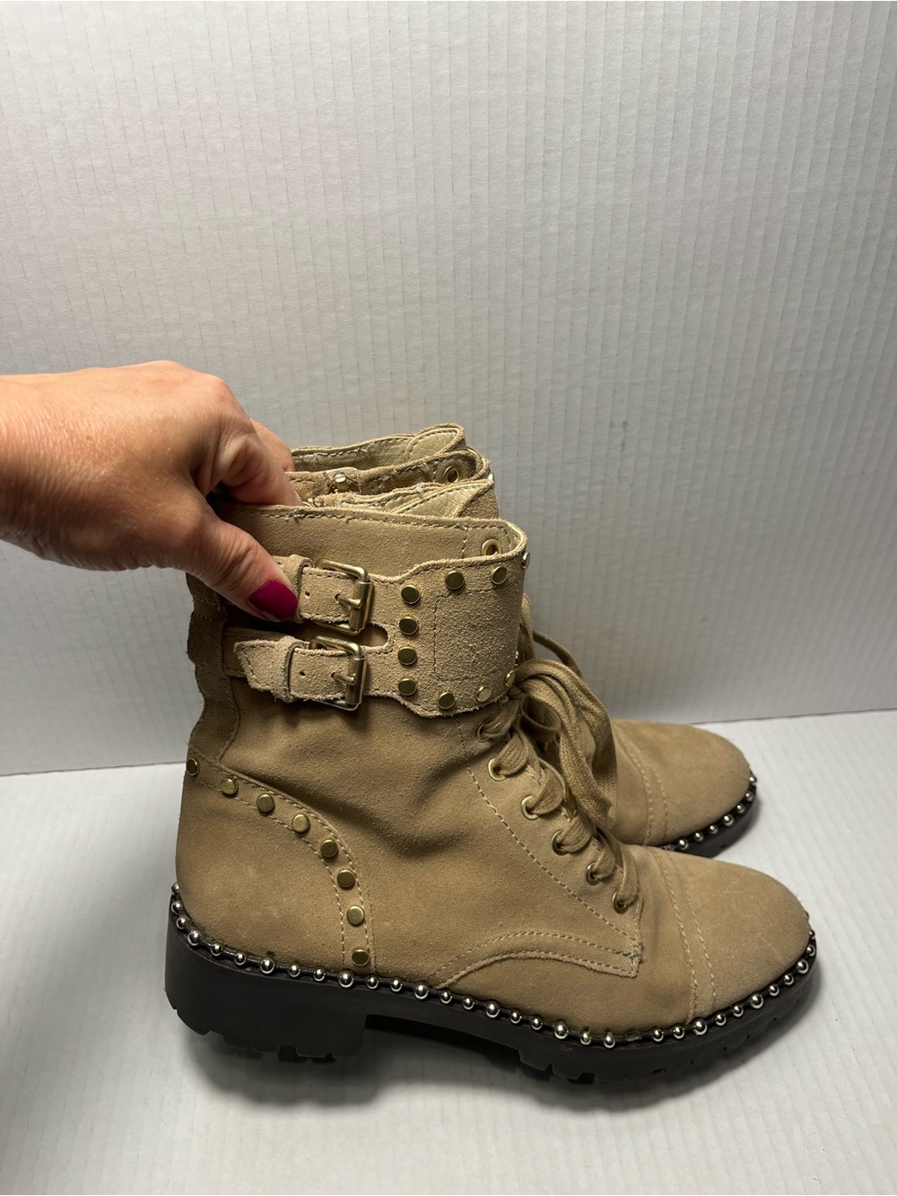 Sam Edelman Jennifer Studded Combat Boot Suede Sz 7 **Flawed**